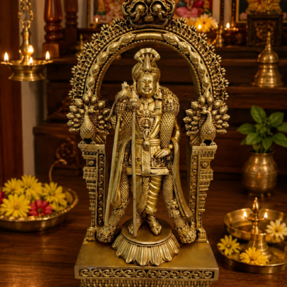 1 brass fine art raja alangara murugan idol with arch 12