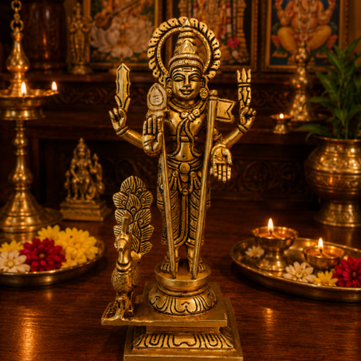 1 brass murugan idol antique finish, 9.5 inch