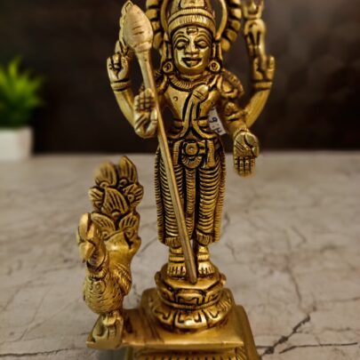 Home 1 brass murugan idol with peacock, 6 inch