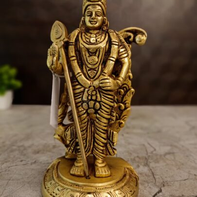 Home 1 brass murugan idol with peacock, 7 inch ak handicrafts idols