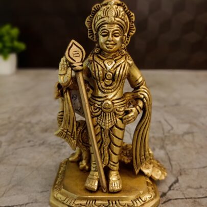 Home 1 brass murugan idol with peacock on rectangle base, 5.5 inch