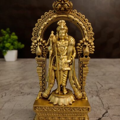 1 brass raja alangara murugan idol with arch, 6 inch