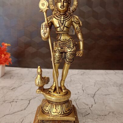 Brass Palani Murugan Statue, 11 Inch, Pure Antique Finish