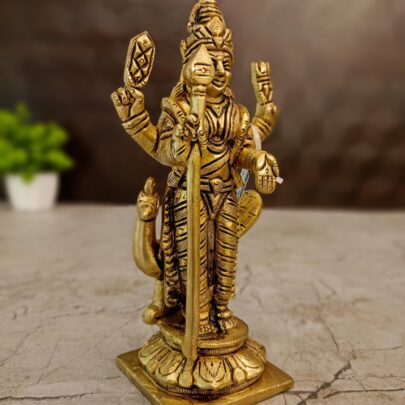 Home 3 brass murugan idol with peacock, 6 inch