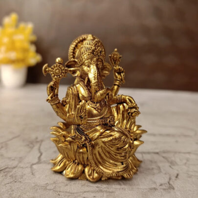 1 brass lotus ganesha idol, 2.5 inch