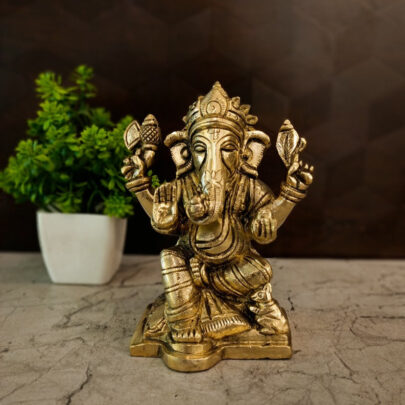 1 brass valampuri ganesha idol, black antique finish, 5 inch